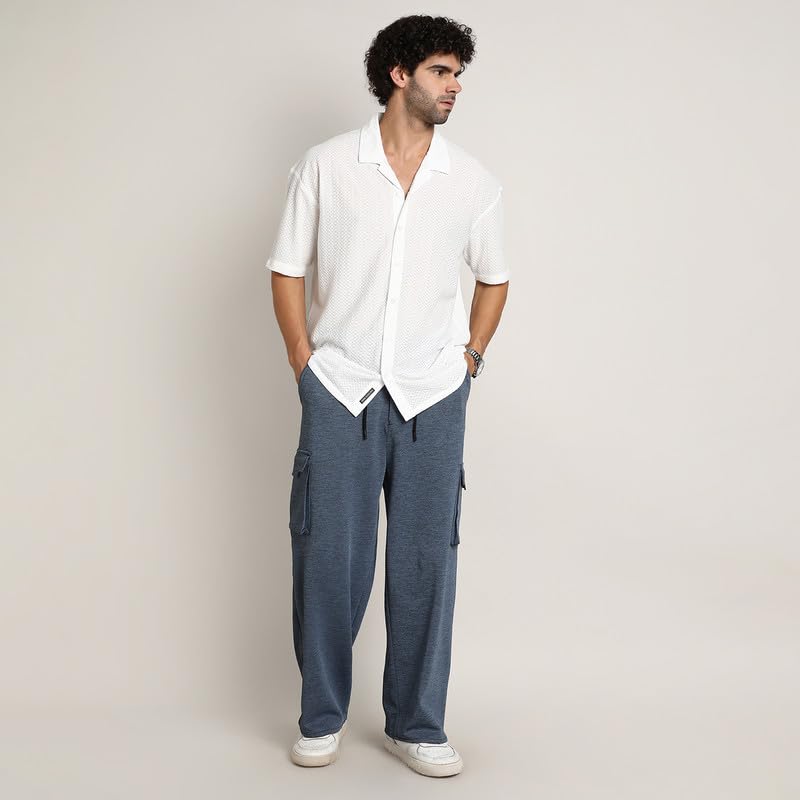 Image of CAHOOT Men's Oversized Shirt for Casual Wear | Cuban Collar | Short Regular Sleeves | Button Closure | Oversized Shirt Crafted with Comfort Fit for Everyday Wear