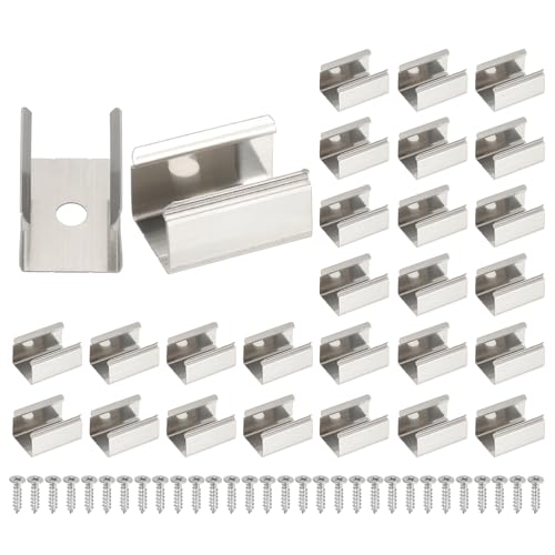 Image of PATIKIL LED Strip Clips, 30pcs Stainless Steel Mounting Brackets Fixing Clip Clamp Support Holder with Screws for 13mm LED Strip Lighting Cable