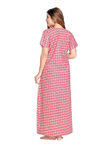 Image of PNAEONG Women's Printed Cotton Nighty, Gown Maxi - Free Size Peach