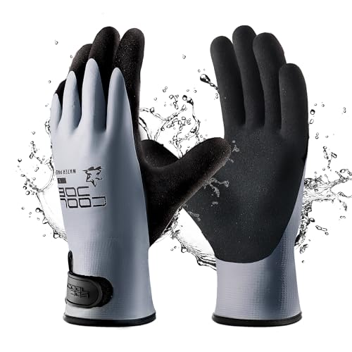 COOLJOB 100% Waterproof Winter Freezer Gloves for Working Gardening Fishing Construction, Full Coated Rubber for Indoor Outdoor Warehouse Cold Refrigeration House, Grey Small