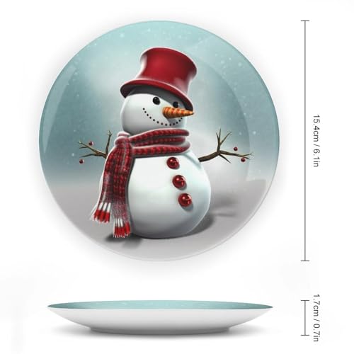 Plato decorativo de porcelana blanca muñeco de nieve 6 pulgadas miniatura 2
