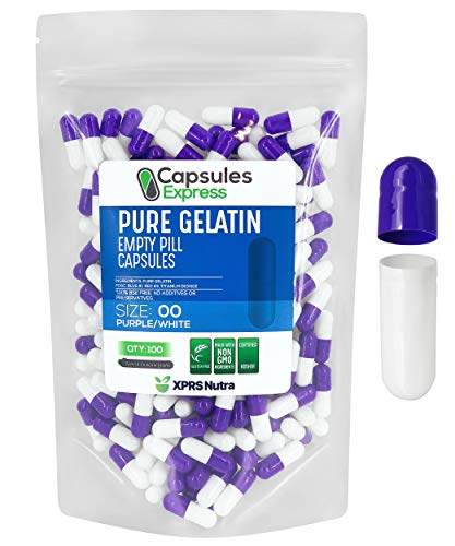 XPRS Nutra Size 00 Empty Capsules - 100 Count Empty Gelatin Capsules - Capsules Express Empty Pill Capsules - DIY Capsule Filling - Fillable Pill Capsules Empty Gel Caps (Purple / White)
