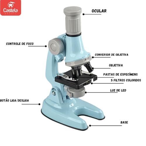 Microscópio Infantil Óptico Brinquedo Educativo Azul Castela