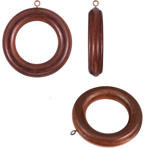 20 Pack Handmade Wooden Drapery Curtain Rod Rings 3 Inch Outer Diameter Retro Brown Farmhouse Beech Wood Vintage Look,1.8 Inch Interior Diameter for 1-1.5 Inch Curtain Rod Pole