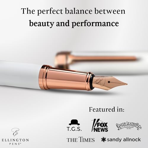 Image of Ellington Pens Luxury Fountain Pen Set - Smooth Fine Nib - Includes 3 Ink Cartridges, Refillable Ink Converter, Gift Box - Fountain Pens For Writing, Calligraphy, Journaling, Sketching (Alpine Rose)