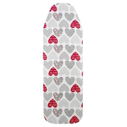 GEEZY Ironing Board Cover 122 x 38 cm - Red Heart Design - Thick Double Layer Heat Reflective & Scorch Resistant Elasticated for Secure Fit Fits Most Standard Boards Machine Washable