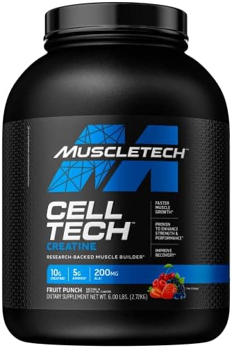 Creatine Monohydrate Powder | MuscleTech Cell-Tech Creatine Powder | Post Workout Recovery Drink | Muscle Builder for Men & Women | Musclebuilding Creatine Supplements | Fruit Punch, 6 lbs (56 Serv)