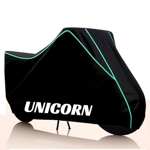 Image of Kayme Cb Unicorn Water Resistance Bike Cover Heavy Duty Premium Taffeta Motorcycle Cover | UV Protection, Dustproof, All Weather, Scratchproof, Two Wheeler Body Cover with Elastic Bottom (Black Aqua)