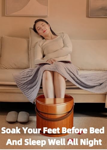 Tina de baño para pies de madera portátil con asa de cuero miniatura 6