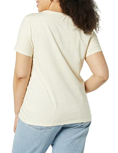 Amazon Essentials Camiseta de Manga Corta con Cuello Redondo y Corte Estándar (Disponible en Tallas Grandes) Mujer, Pack de 2, Blanco/Bronceado Estampado de Animales, S