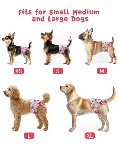 Image of CuteBone Washable Female Dog Diapers 4 Pack Reusable Doggie Heat Diapers for Period FMG03XL