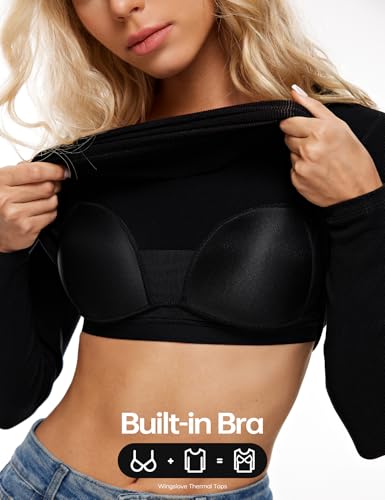 Wingslove Women's Long Sleeve Shirts Thermal Tops V Neck Built in Bra Cold Weather Fit Warm Base Layer Outfits3