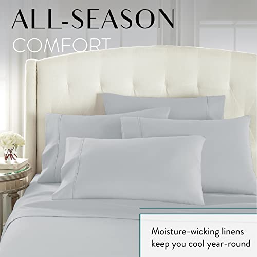 Danjor Linens Bed Sheet Set Queen Size for Hot Sleepers, Hotel Premium Sheets with 4 Pillowcases, Lightweight Brushed Microfiber Deep Pockets, Breathable Cooling 6 Piece Bedding Sets, Light Gray