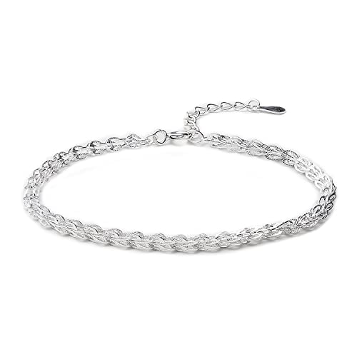 EUMENIDES Pulsera de plata de ley para señoras, plata de ley 925, pulsera de plata, ajustable, (Plata esterlina，3mm)
