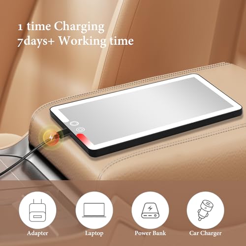 Image of Car Sun Visor Vanity Mirror with Lights, Rechargeable LED Car Visor Makeup Mirror with 3 Color Dimmable Lights - Universal Accessories for Cars, SUVs, Trucks (Black)
