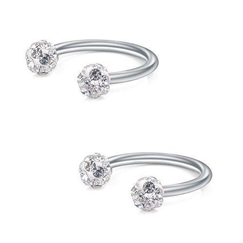 Ruifan 6PCS Ball Crystal Cubic Zirconia Nose Septum Horseshoe Earring Eyebrow Lip Helix Tragus Cartilage Piercing Ring 16G 10mm4