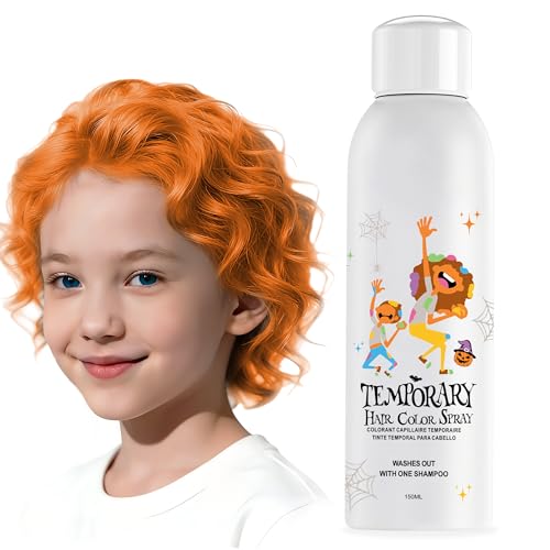 Orange Temporary Hair Color Spray for Women Men - Instant & Washable Silver Hair Dye for Teens - Quick Styling for Halloween Cosplay Costume Party Christmas - 150ml