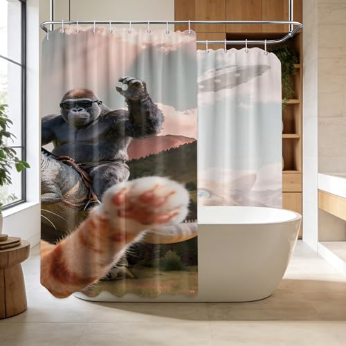 Image of Extra Long Shower Curtain Funny Cat Clawfoot Tub, 108 x 72 in