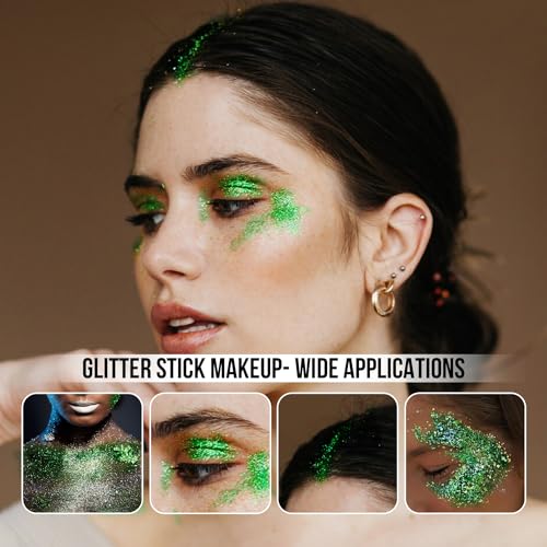 Brzeaf Bastão de Glitter Verde À Prova D'Água, Glitter Robusto para Rosto/Corpo/Cabelo/Olhos/Lábios