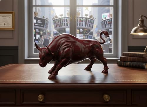 Image of Stock Market Bull Statue Showpiece for Office Desk, Bull Figurine, Share Market Decor, Gift for Traders Investors, Wealth Symbol(Red)
