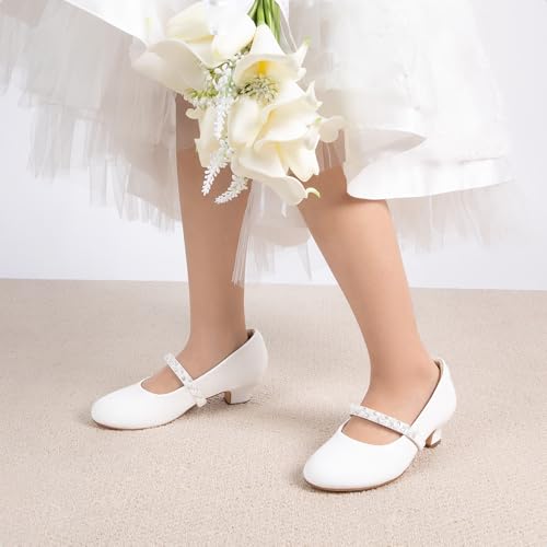 DREAM PAIRS Girls Dress Shoes Low Heels for Little Big Girl Mary Jane Shoes with Pearl Rhinestones Flower Girl Pumps Princess Wedding Party3