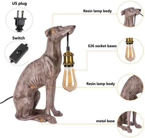 Vintage Resin Carved Dog Table Lamp, Dog Desk Lamp Floor Lamp for Kids Room Bedroom Bedside, Fun Unique Animal Lamp for Home Dining Living Room Bar Cafe Decor, Can Be Self-configured 30-60W E26 Bulb