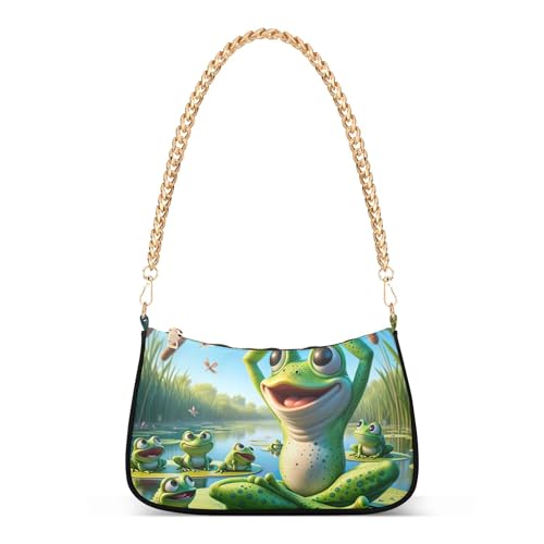 Funny Frogs Green Floral Shoulder Bag for Women Classic Purse Hobo Totes Fashion Medium Handbag Tote Zipper Closure