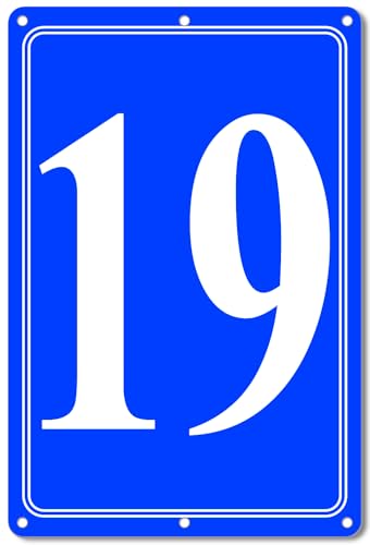 Image of Premium Aluminum Number Signs 19, Metal 12 inch X 8 inch Blue Numbered Signs Outdoor for Parking Lots, Floor, Dock, Court, Aisle, Field, High Visibility, No Fade, Weather-resistant
