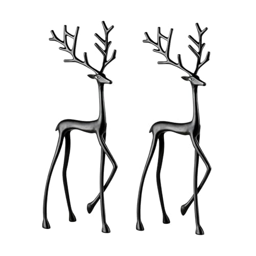 Generisch Decoración navideña de reno negro, figuras modernas de alce y ciervo, decoración elegante para interior de Navidad, alféizar de ventana, salón, dormitorio y oficina, construcción resistente