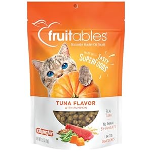 Fruitables Crunchy Treats For Cats – Healthy Low Calorie Treats Packed with Protein – Free of Wheat, Corn and Soy – Made with Real Tuna with Pumpkin – 2.5 Ounces