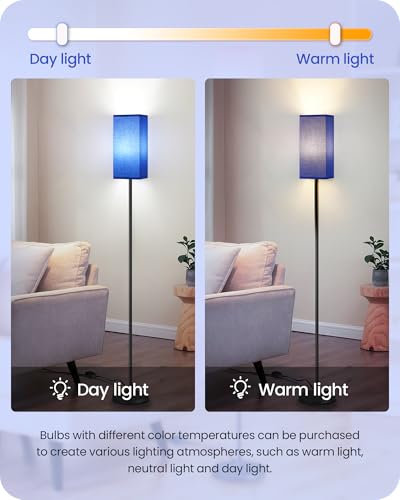 Image of Floor Lamp, Pole Lamp with Foot Switch, Modern Standing Lamp Shade, Minimalist Freestanding Lamp (Bulb Not Included), for Living Room, Bedroom Office ETL Listed, Blue and Black U07LD05