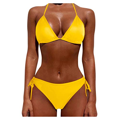 Preisvergleich Produktbild Rovinci Damen Zweiteilige Bikini Set Solide Badeanzug Strandkleidung Neckholder Triangel Oberteil Bandeau Bademode Split High Waist Bikinihose Beachwear Badeanzüge Badebekleidung Strandmode Swimsuits