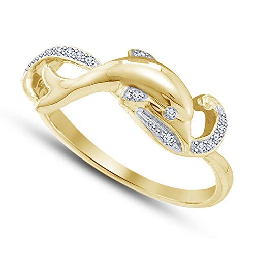 Ritika Created Round Cut White Diamond in 14K Yellow Gold Over 925 Sterling Silver Cute Dolphin Wedding Engagement Ring