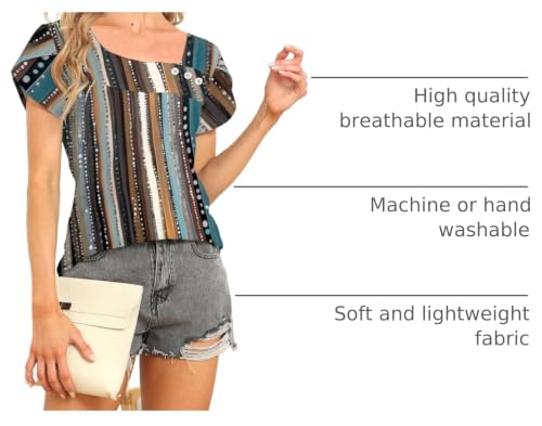 Image of Womens Petal Sleeve Tops Summer Trendy T Shirt Casual Loose Square Neck Button Blouse Tees