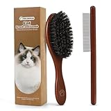 VALENTISE Wooden Cat Brush and Comb, Cat Hair Brush with Nautral Boar Bristle for Reduce Shedding and Keep Healty Shine, Daily Pet Grooming Tool for Dogs & Cats