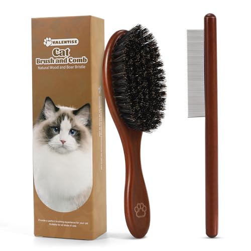 VALENTISE Wooden Cat Brush and Comb, Cat Hair Brush with
