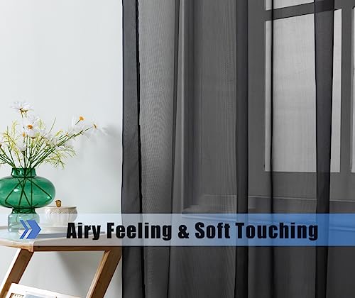 Wpm World Products Mart Black Window Sheer Treatment Panels Beautiful Rod Pocket Voile Elegance Curtains Drapes For Living Room, Bedroom, Kitchen Fully Stitched, Set Of 2 (Black, 84" Inch Long) #TOP3