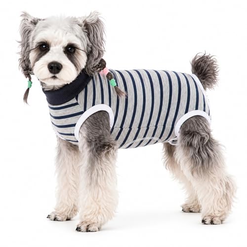 Image of Dog Surgery Recovery Suits, Sleeveless Dog Recovery Suit Female, E-Collar & Cone Alternative Surgical Suit for Small and Medium Dogs After Surgery, Striped Dog Onesie Pajamas