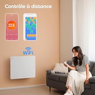 CIARRA Radiateur à Inertie Céramique et Film Chauffant 1000W - Double Technologie pour Petites Pièces (10-15m²) - WiFi, Programmateur, Sécurité Enfant - CBHTD10A-W