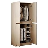 Kleiderschrank Drehtürenschrank mit 4 Türen und Kleiderstange, Schlafzimmerschrank Mehrzweckschrank Aktenschrank mit Unterteilte Ablagefächer, 70×40×170cm, HD26021207 (Holzfarbe)