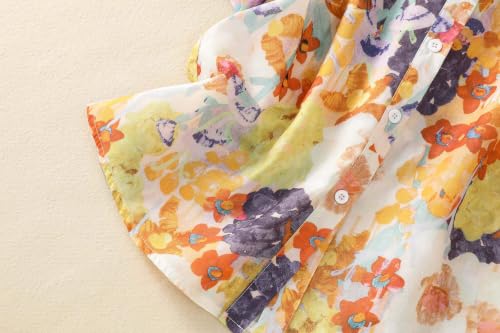 Image of Gufrina Women Mustard Multicolor Floral Print Button-Down Shirt with Elbow Sleeves and Collar Neck in Breathable Fabric Ideal for Casual wear and Relaxed Styling