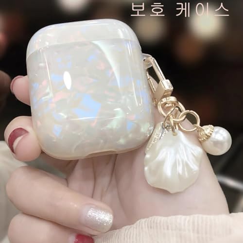Image of OTOPO for Cute Airpods 2nd /1st Generation Case Girl Women with Cleaner Kit, Glitter Shell Pattern Apple iPods 2 /1 Gen Protective Cover Skin with Pearl Shell Keychain, Colorful