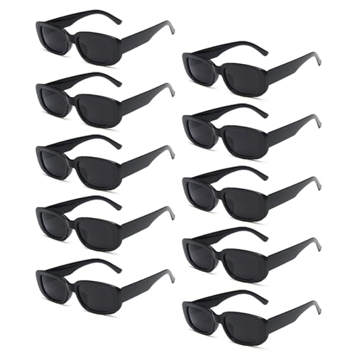 10 Pack Neon/Black Rectangle Sunglasses Bulk for Women Men Retro Trendy Small Rectangle Glasses Party Favors