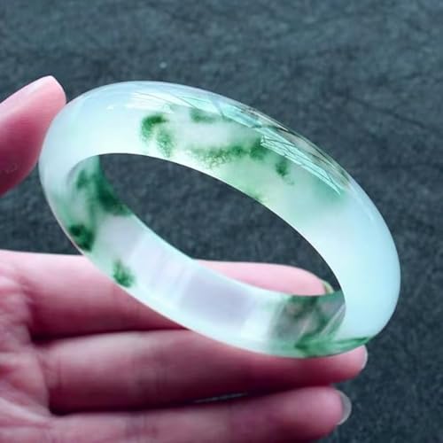 Jadeite Bangle, Natural Ice-type Emerald Color Quartzite Bracelet with Floating Flowers Design, Gift for a Girlfriend's Birthday2