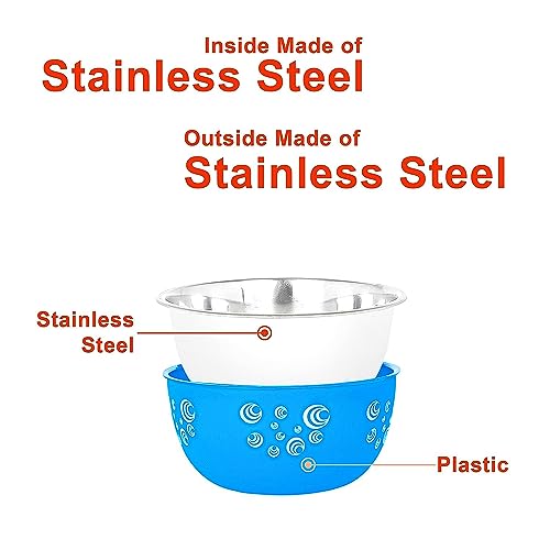 Image of Microwave Safe Stainless Steel Food Storage Container with Lid | Euro Mixing Bowl Set for Kitchen | 500ml, 750ml, 1250ml | Pack of 3 | Leak-Proof (Blue Spiral 3)