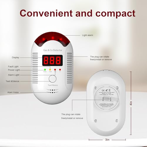 Carbon Monoxide Detectors Plug in, 2-in-1 Natural Gas Leak Detectors&Carbon Monoxide Alarm, Propane, Methane,CO, Explosive Gas Fire Detector Easy to Install - Image 3