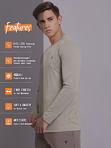 Image of TECHNOSPORT Men's Slim Fit Full Sleeve Round Neck T-Shirt, Double Cool Quick Dry Moisture Wicking Stretchable Sports Gym and Casual Wear