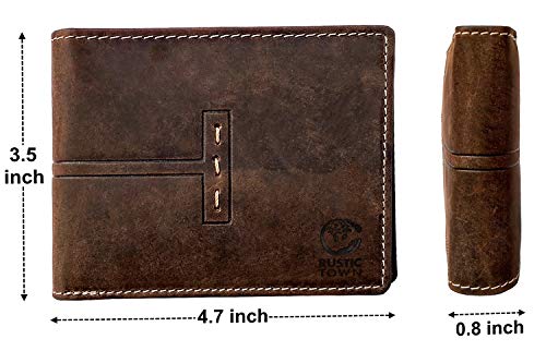 RUSTIC TOWN Full Grain Leather Wallet for Men | RFID Protecting | Handmade Vintage Bifold Travel Wallet | Slim Billfold with Credit Card Slots and Coin Pocket | Gift for Him3