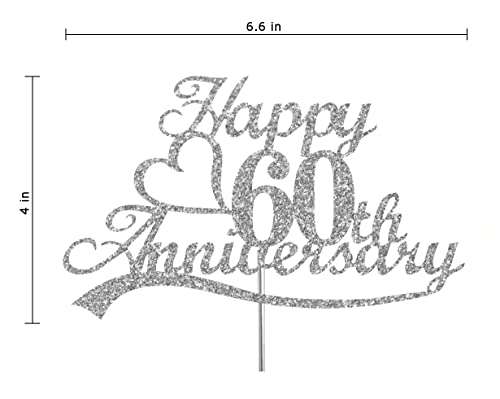 60Th Anniversary Silver Glitter Cake Topper, 60 Wedding Anniversary Party Decoration Ideas, Premium Quality, Sturdy Doubled Sided Glitter, Acrylic Stick. Made In Usa (60Th Silver) #TOP1