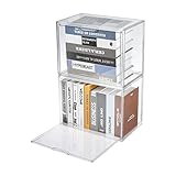 FABROK 2Pcs Clear Book Storage Organizer Box, Plastic Stackable Book Display Case with Magnetic Door